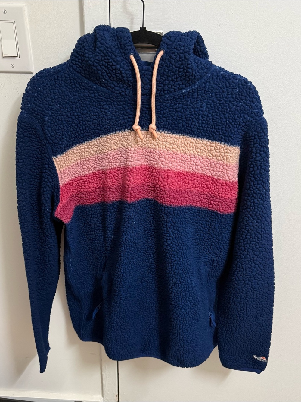 Chubbies Navy Sherpa Hoodie with Pink and Cream Stripes